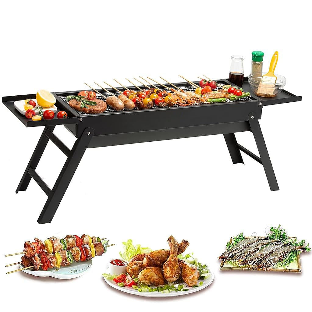 HASTHIP 60cm Portable and Foldable BBQ Grill Set for Home with Condiment Table, Charcoal BBQ Grill Set for Picnic, Outdoor Camping, Travelling, Backyard HASTHIP 60cm Portable and Foldable BBQ Grill Set for Home with Condiment Table, Charcoal BBQ Grill Set for Picnic, Outdoor Camping, Travelling, Backyard